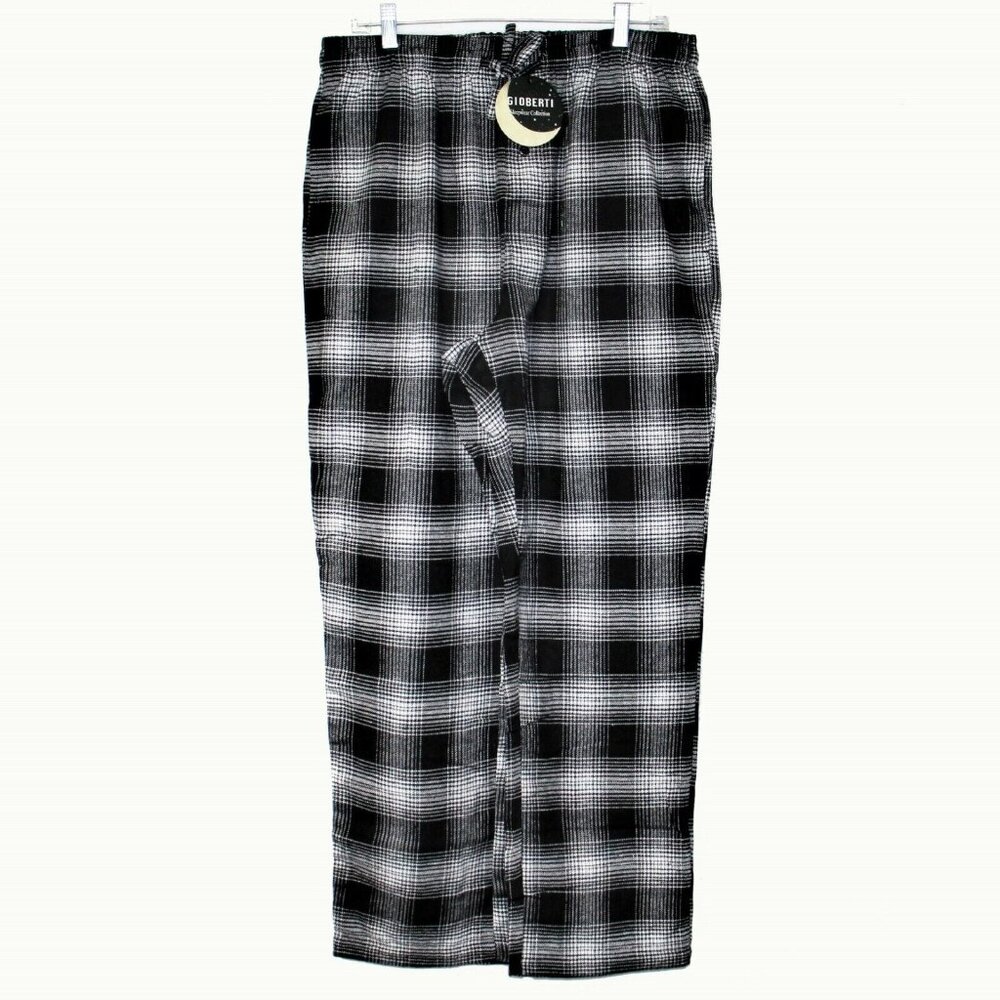 Men's Yarn Dye Brushed Flannel Pajama Pants Elastic Waist Black Large